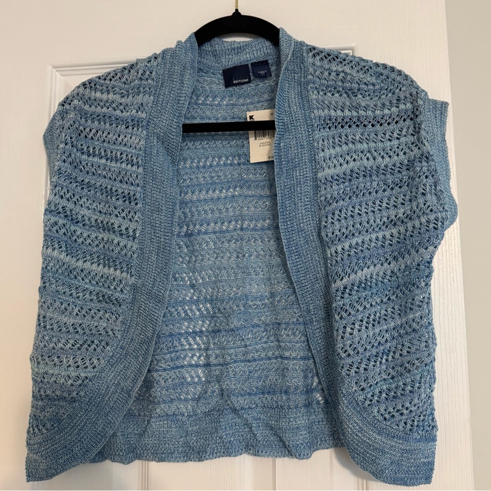 Vtg‎ Basic Editions Light Blue Crochet Acrylic Top